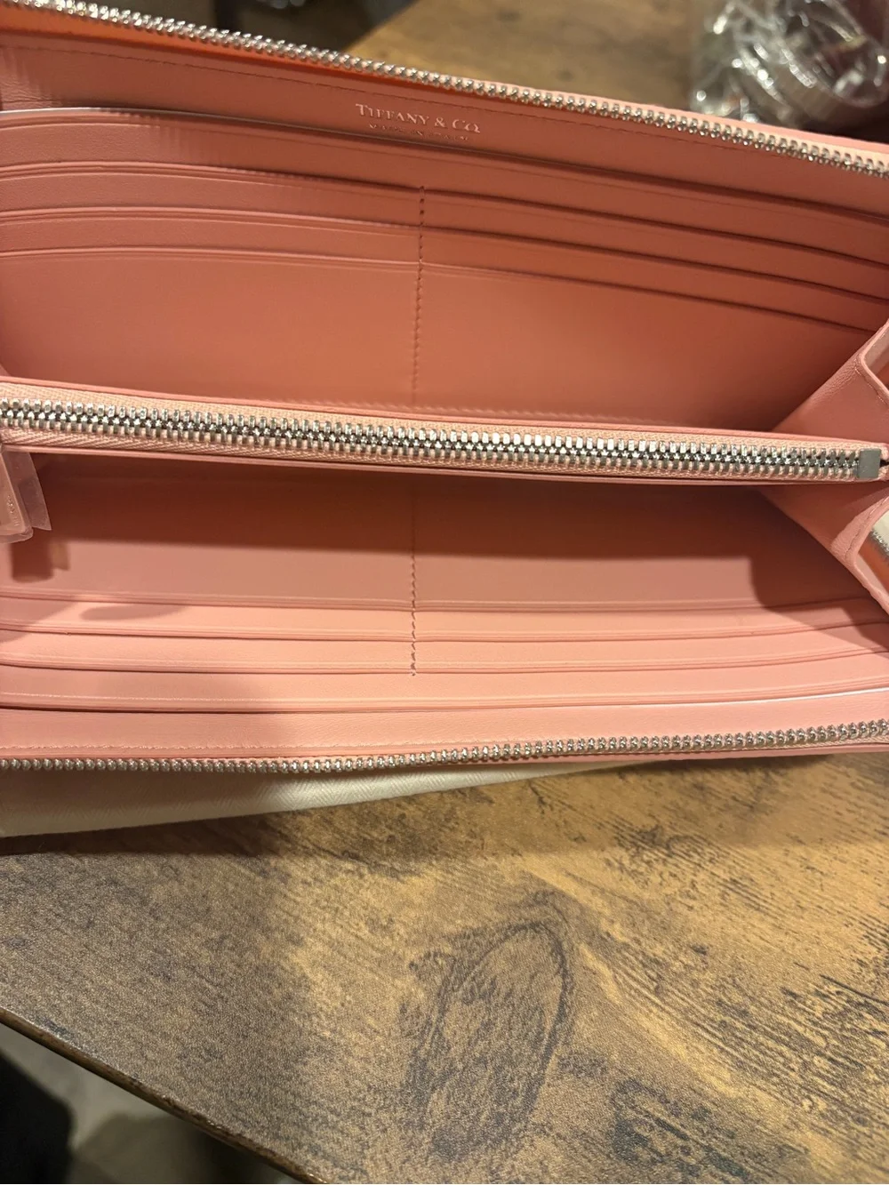 NWT Tiffany & Co. Pink Leather Zip Wallet